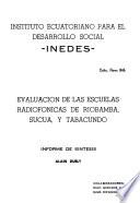 libro Evaluación De Las Escuelas Radiofónicas De Riobamba, Sucúa, Y Tabacundo