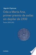 libro Oda A Maria Ana, Primer Premio De Axilas Sin Depilar De 1930
