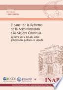 libro Estudios De La Ocde Sobre Gobernanza Pública España: De La Reforma De La Administración A La Mejora Continua